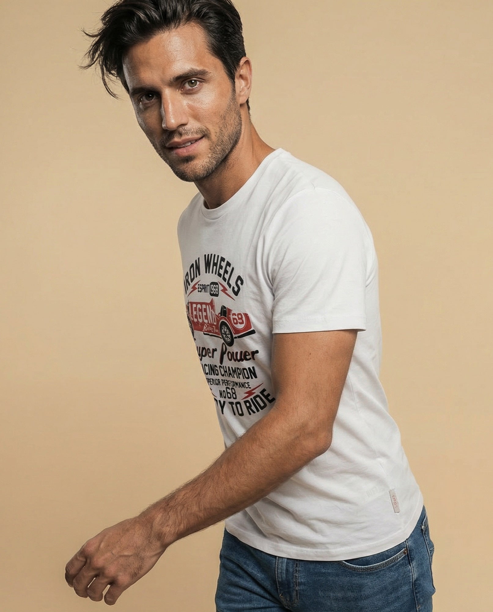 Camiseta manga corta con estampado racing Iron Wheels - Blanco 34_345E326_BLA114202_6