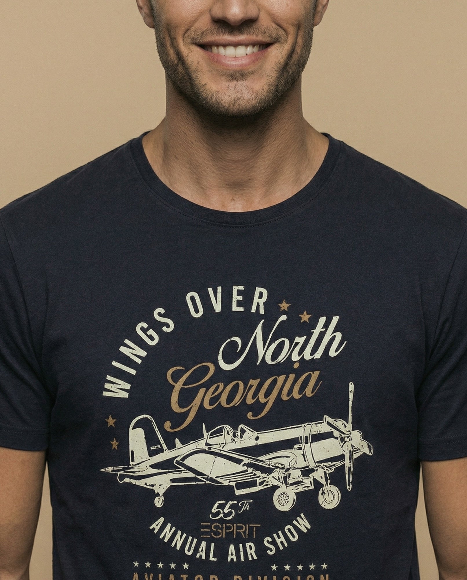 Camiseta manga corta con estampado gráfico de aviación para hombre - Azul 34_345F307_AZU184028_3