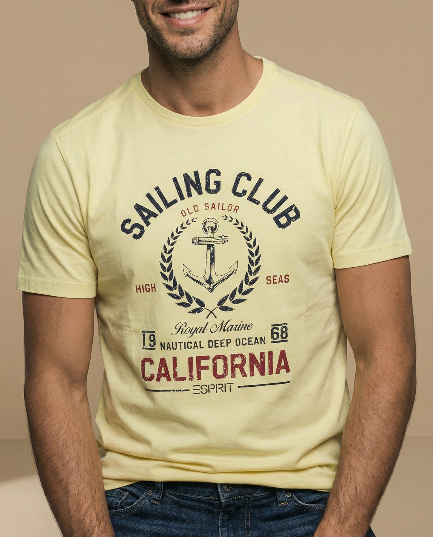 Camiseta manga corta con estampado náutico para hombre - Amarillo