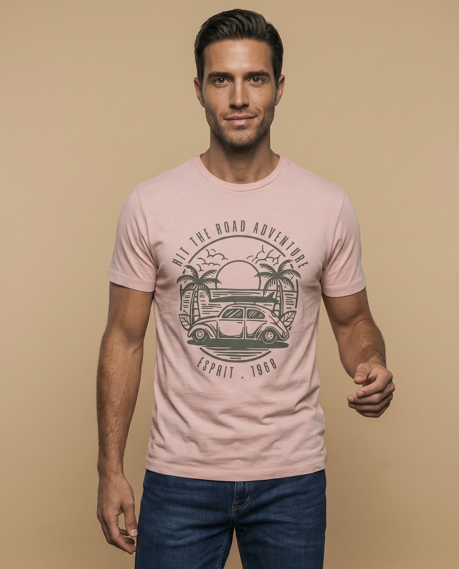 Camiseta básica manga corta con cuello redondo para hombre - Rosa
