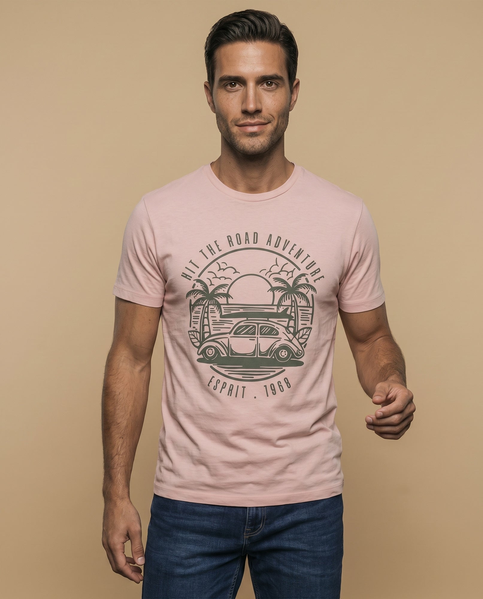 Camiseta básica manga corta con cuello redondo para hombre - Rosa 34_345F309_ROS161707_0