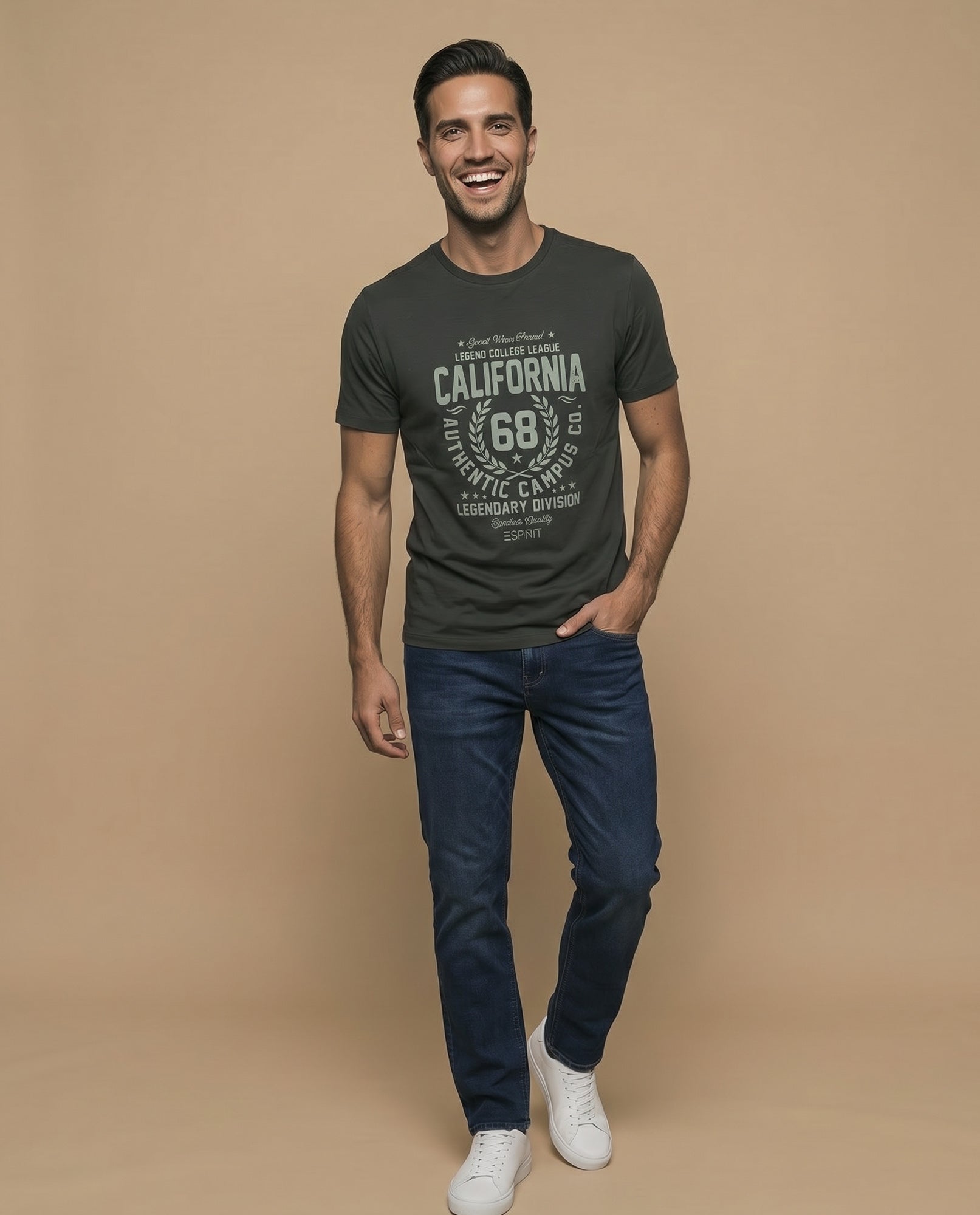 Camiseta manga corta con estampado universitario para hombre - Verde 34_345F310_VER190622_5