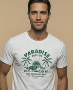 Camiseta manga corta con estampado tropical para hombre - Blanco