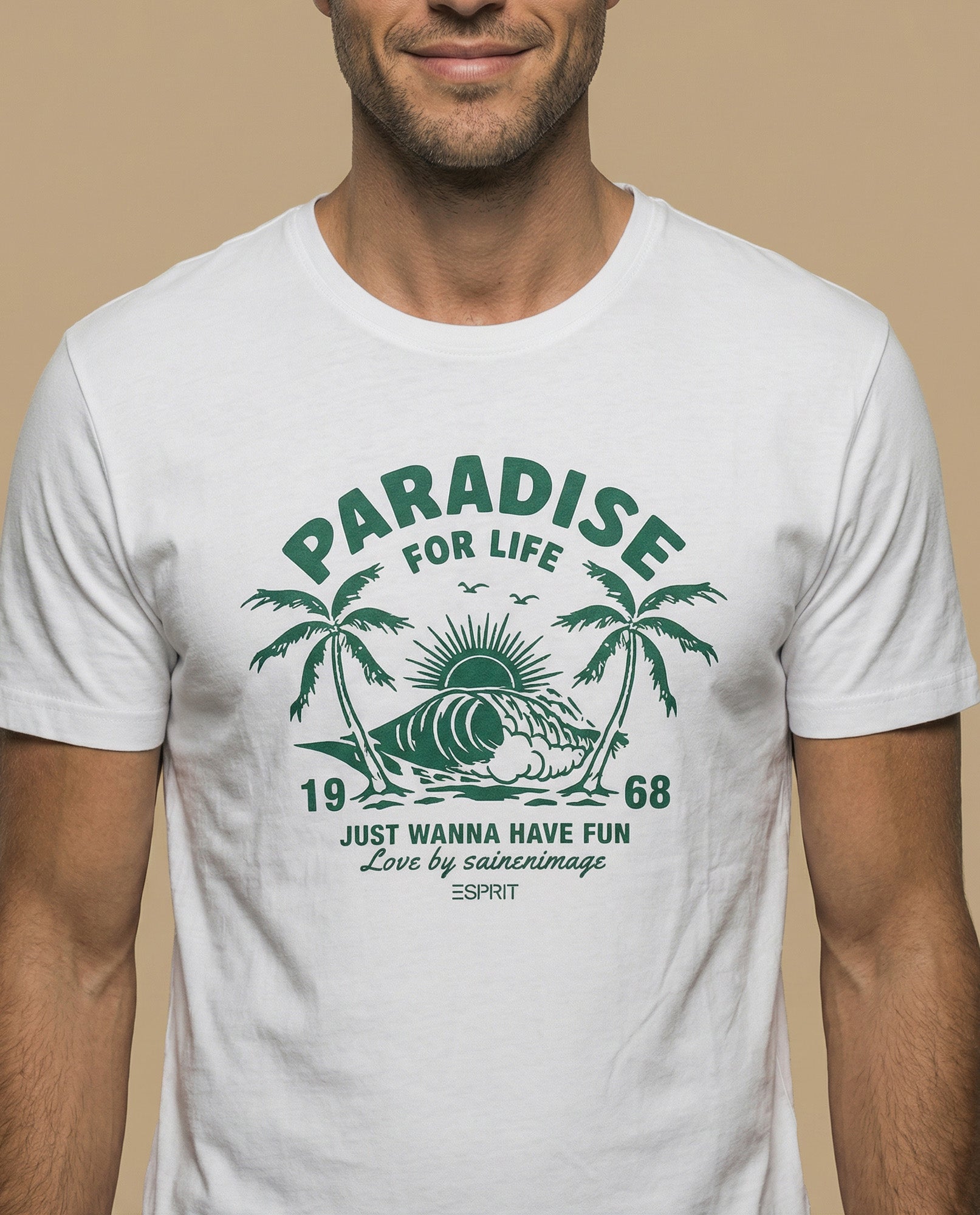 Camiseta manga corta con estampado tropical para hombre - Blanco 34_345F311_BLA110601_3