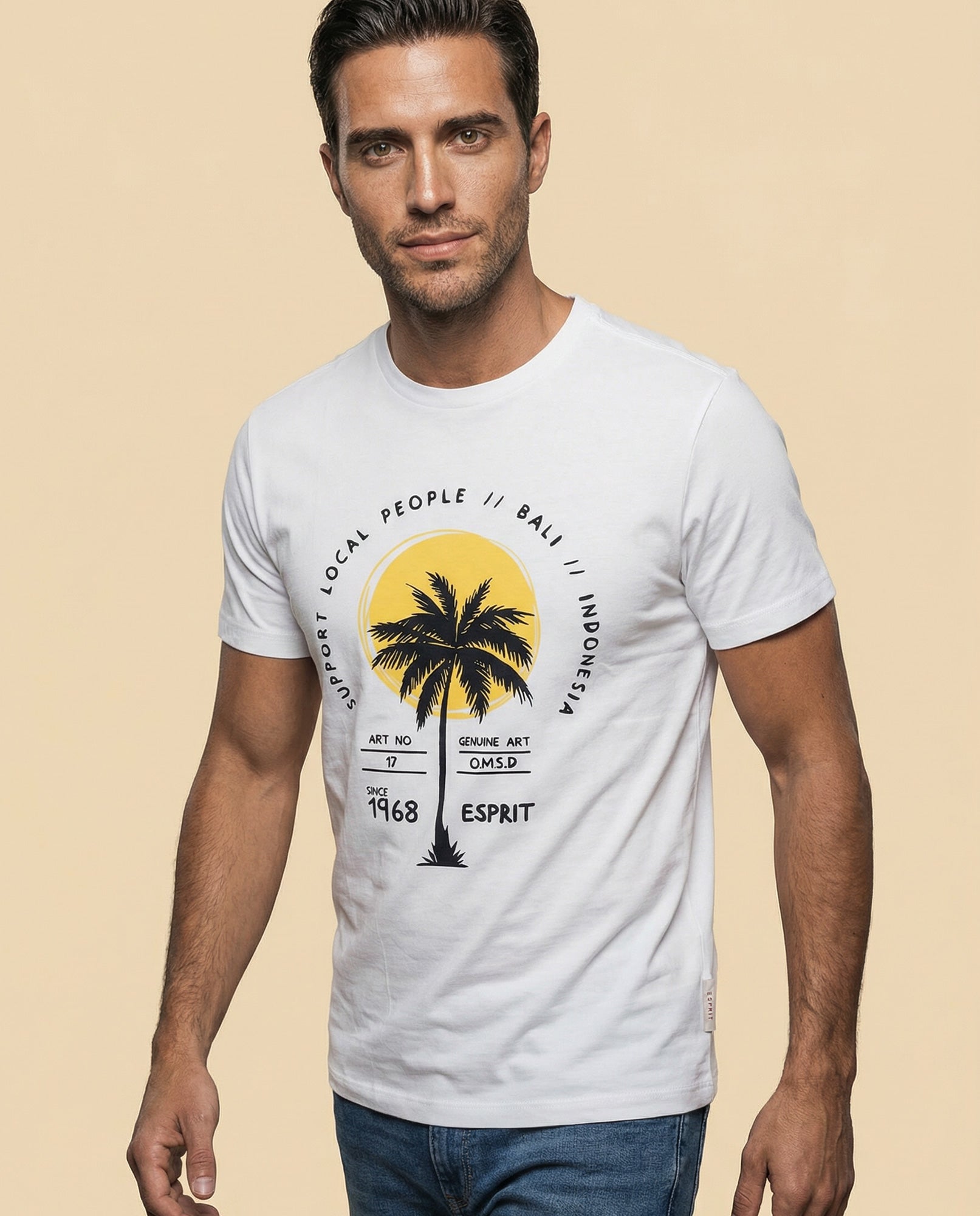 Camiseta manga corta con estampado tropical - Crudo 34_345F312_CRU110107_0