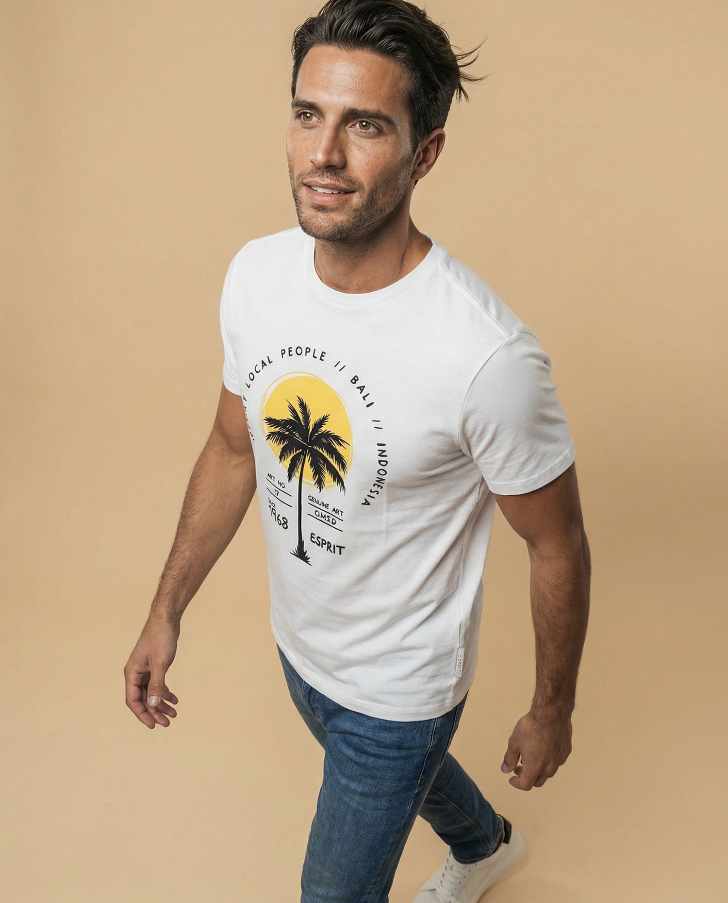Camiseta manga corta con estampado tropical - Crudo