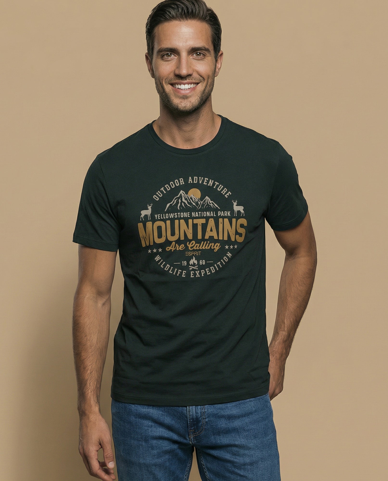 Camiseta manga corta con estampado de aventura para hombre - Verde 34_345F314_VER190622_0