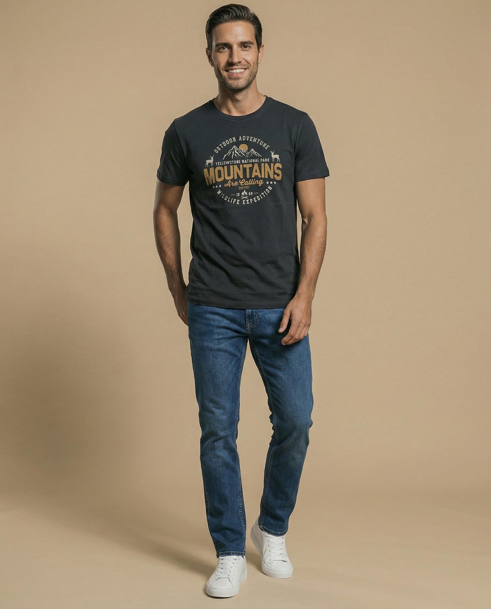 Camiseta manga corta con estampado de aventura para hombre - Verde 34_345F314_VER190622_5