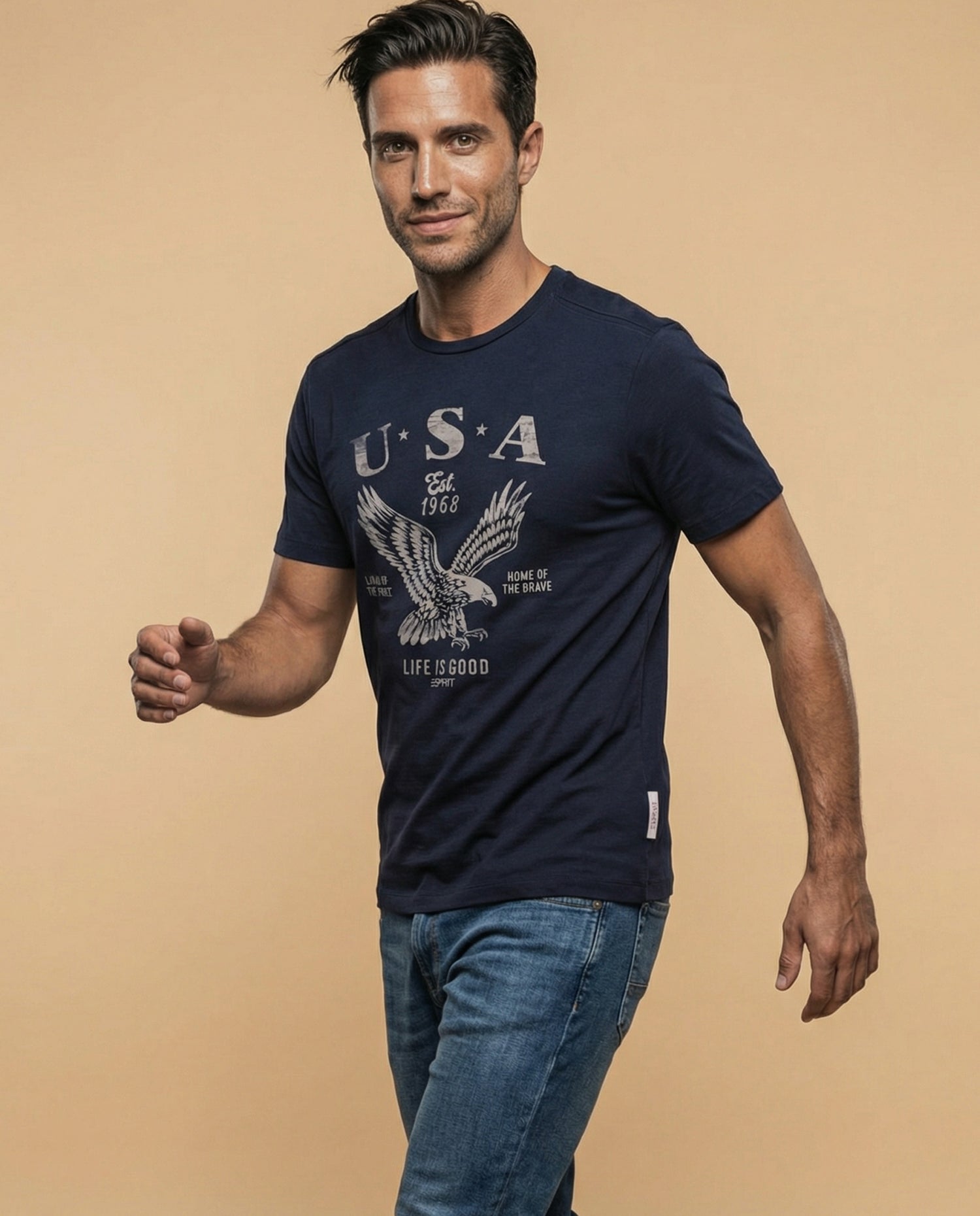Camiseta manga corta con estampado gráfico americano - Azul