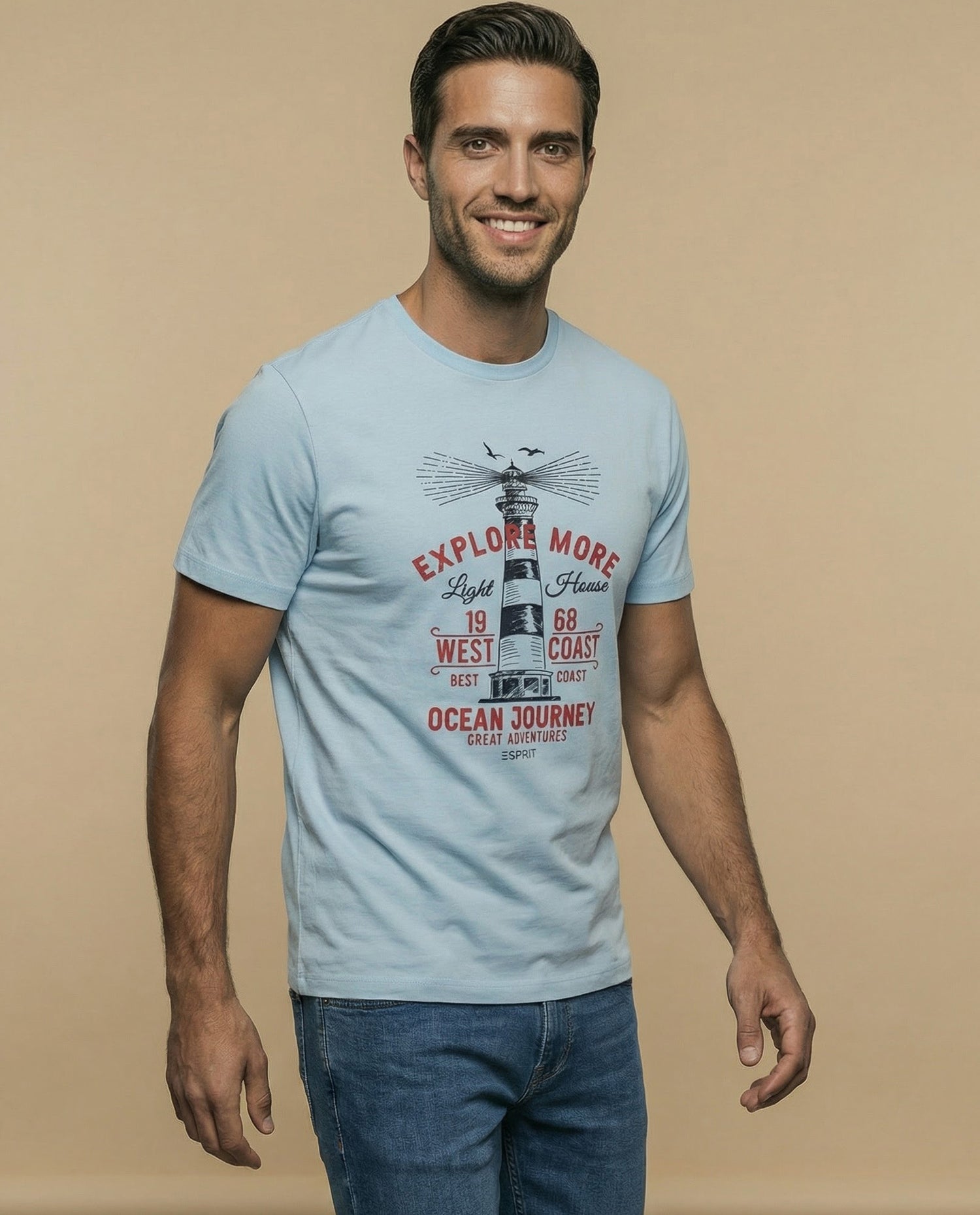 Camiseta básica manga corta con cuello redondo para hombre - Azul