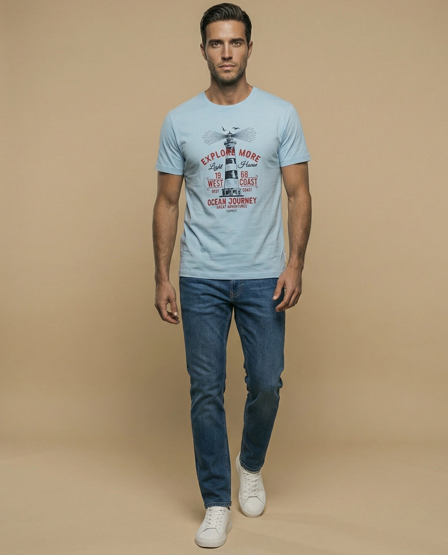 Camiseta básica manga corta con cuello redondo para hombre - Azul