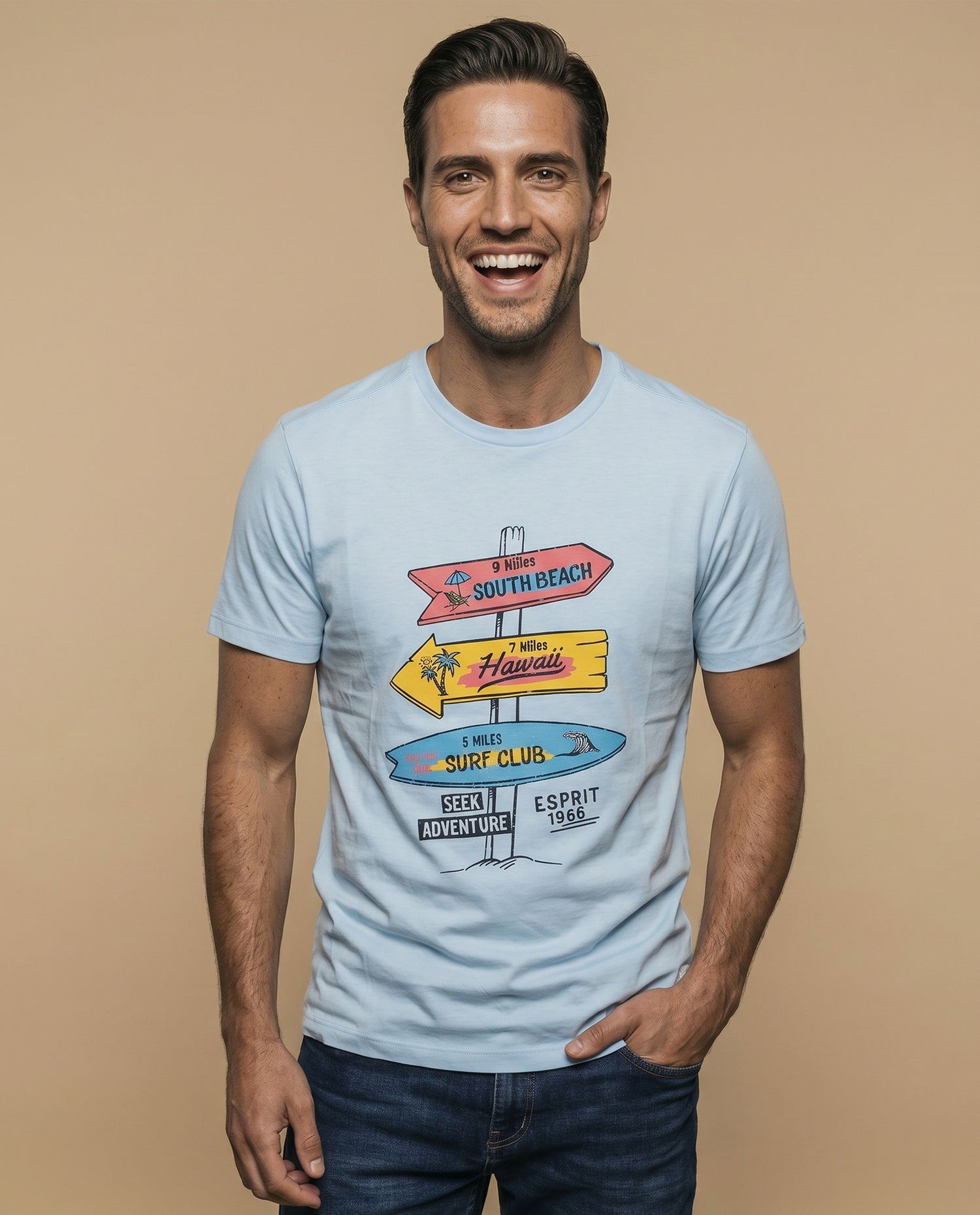Camiseta manga sisa algodón - Azul