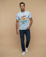 Camiseta manga sisa algodón - Azul