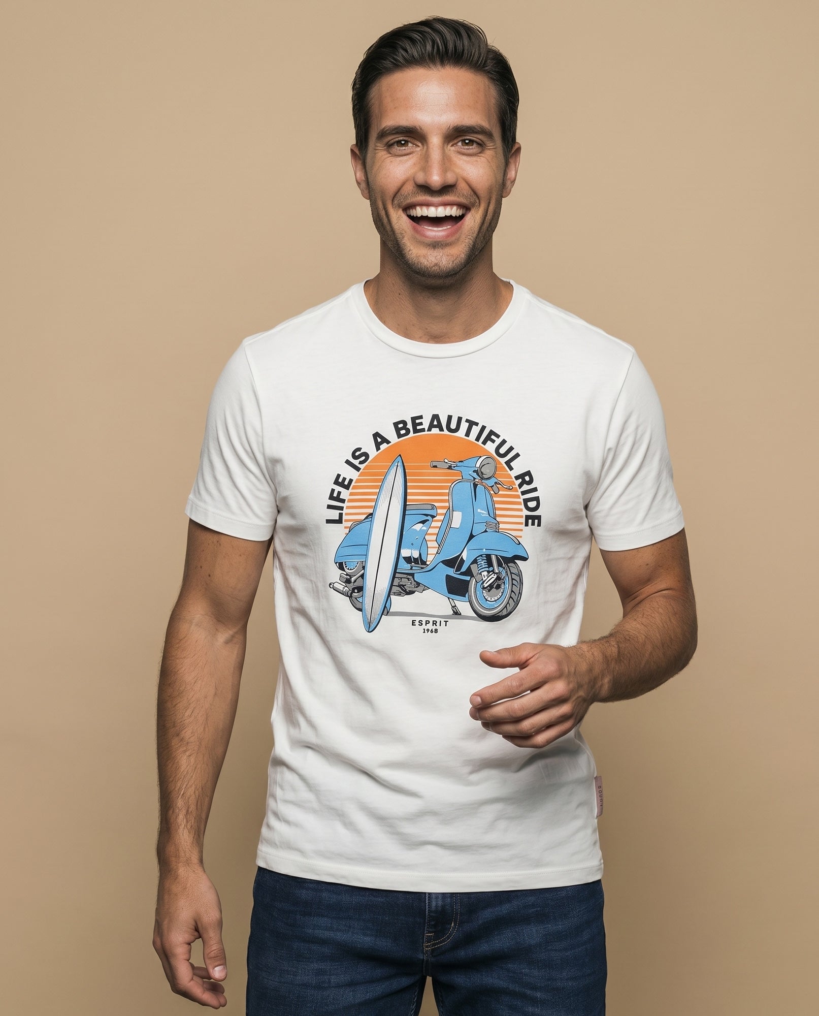 Camiseta básica manga corta con costura trasera para hombre - Crudo 34_345F325_CRU110605_0