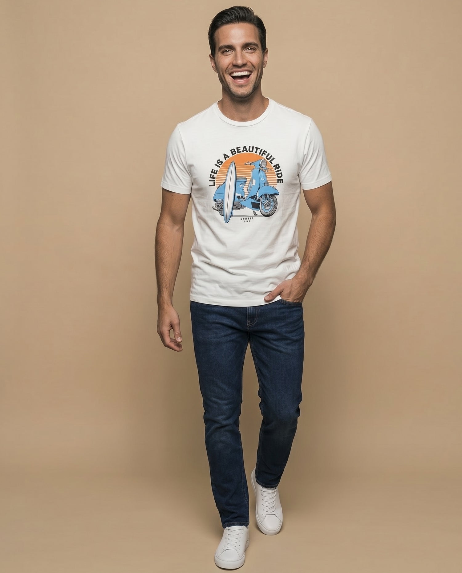 Camiseta básica manga corta con costura trasera para hombre - Crudo
