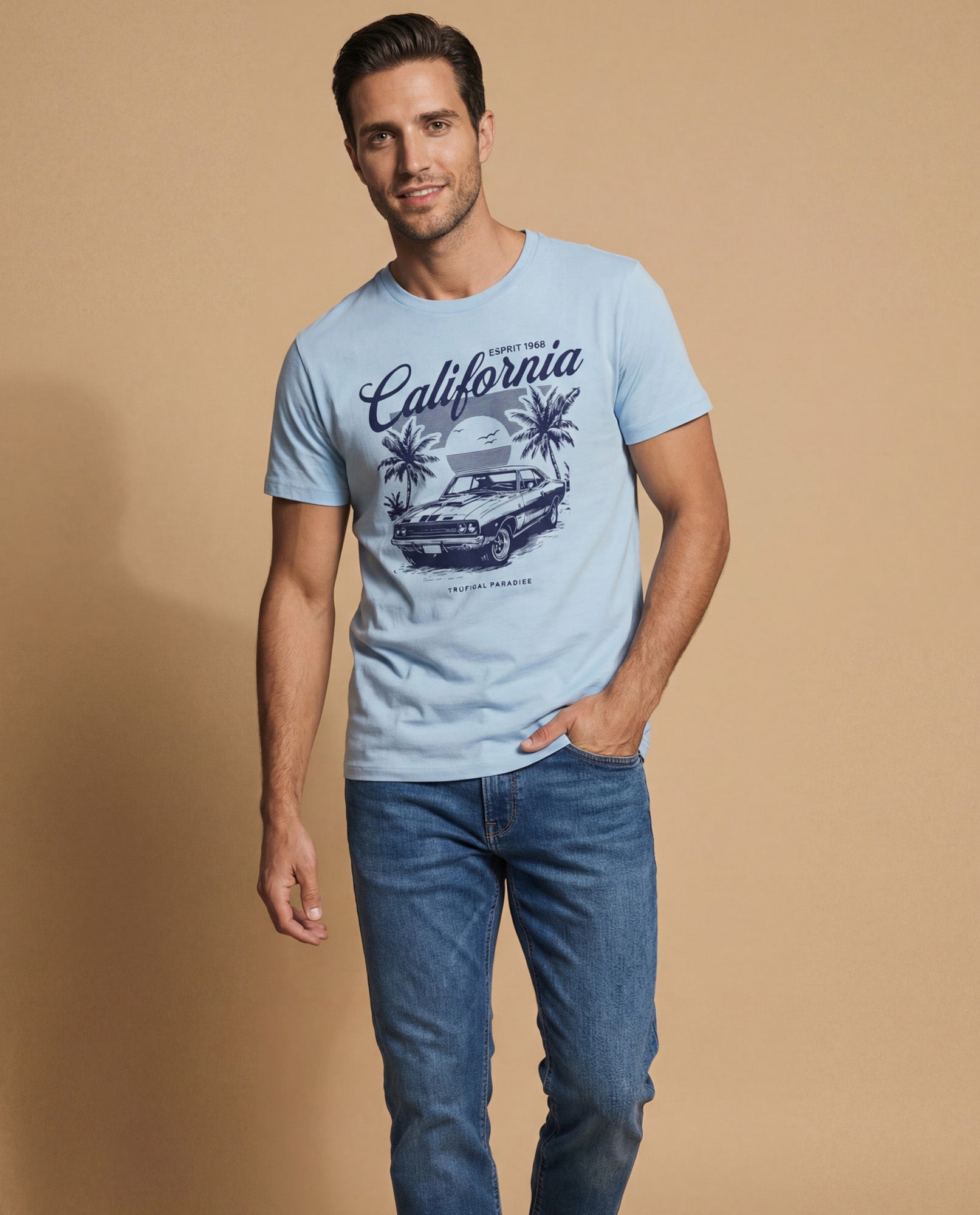 Camiseta manga corta con estampado California para hombre - Azul 34_345F333_AZU144306_0