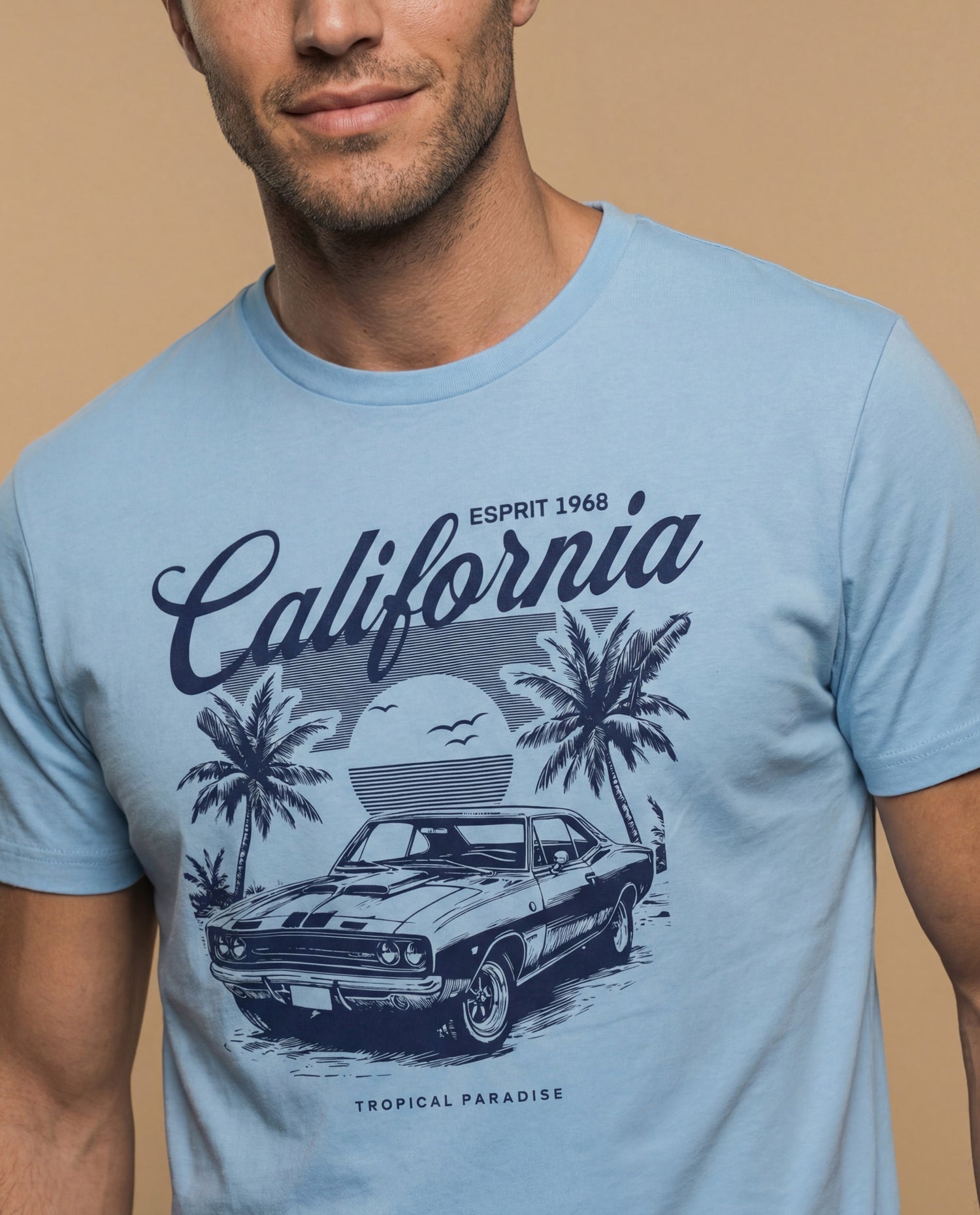 Camiseta manga corta con estampado California para hombre - Azul