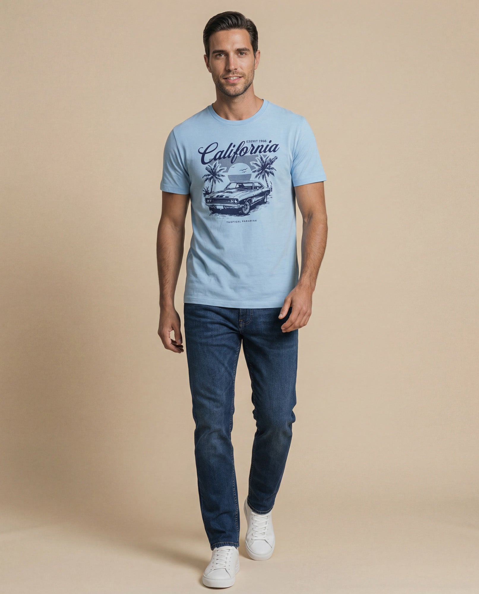 Camiseta manga corta con estampado California para hombre - Azul 34_345F333_AZU144306_5