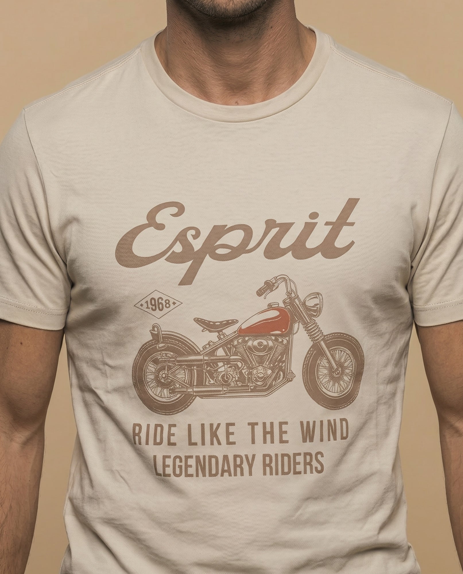 Camiseta manga corta con estampado motociclista vintage para hombre - Beige 34_345F334_BEI130607_3