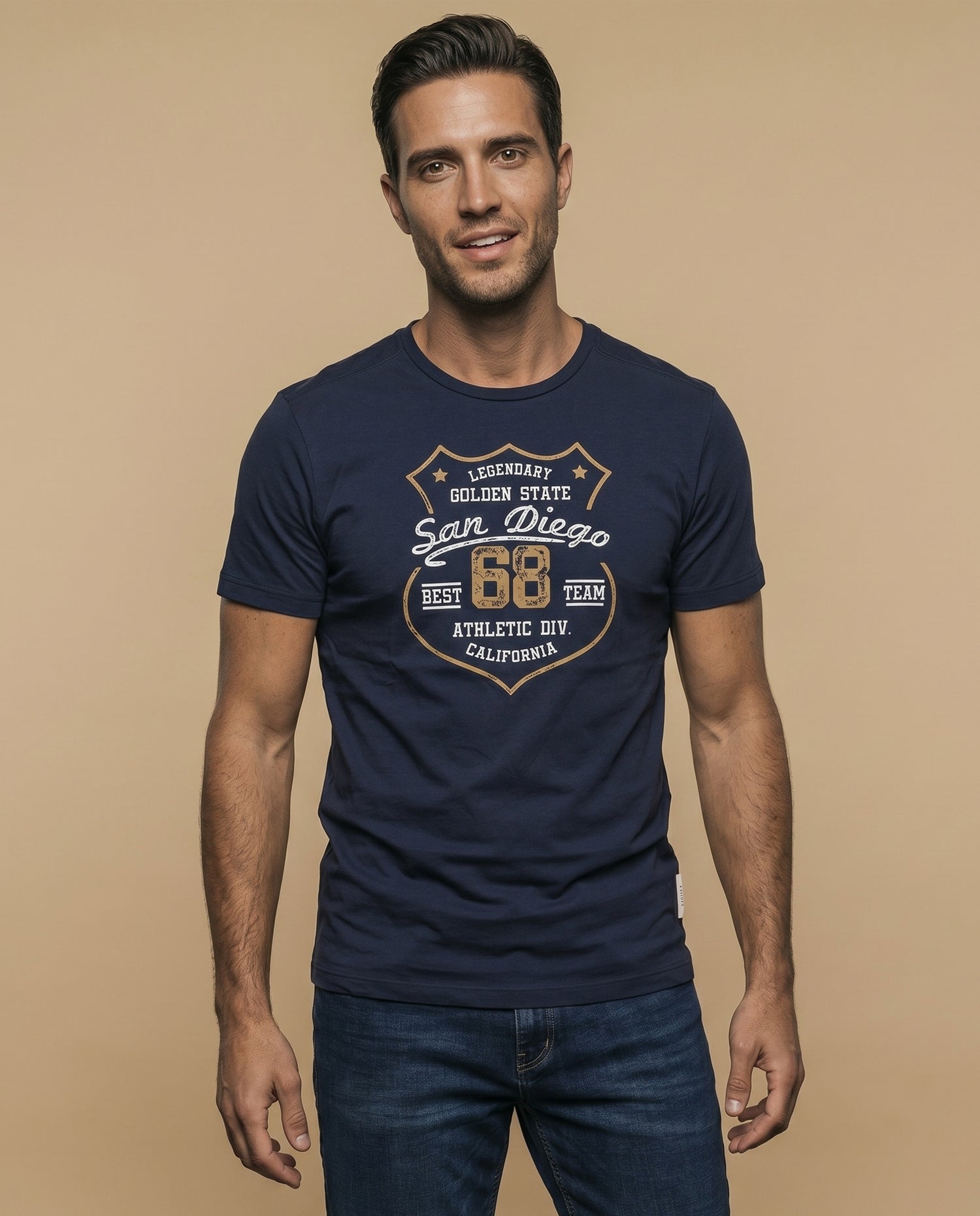 Camiseta básica manga corta con cuello redondo para hombre - Azul