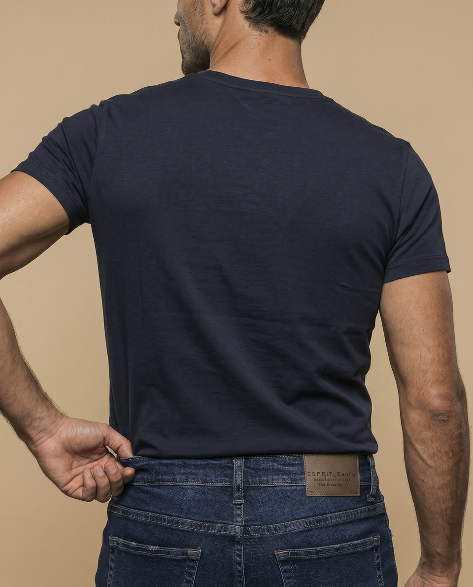 Camiseta básica manga corta con cuello redondo para hombre - Azul 34_345F335_AZU174730_4