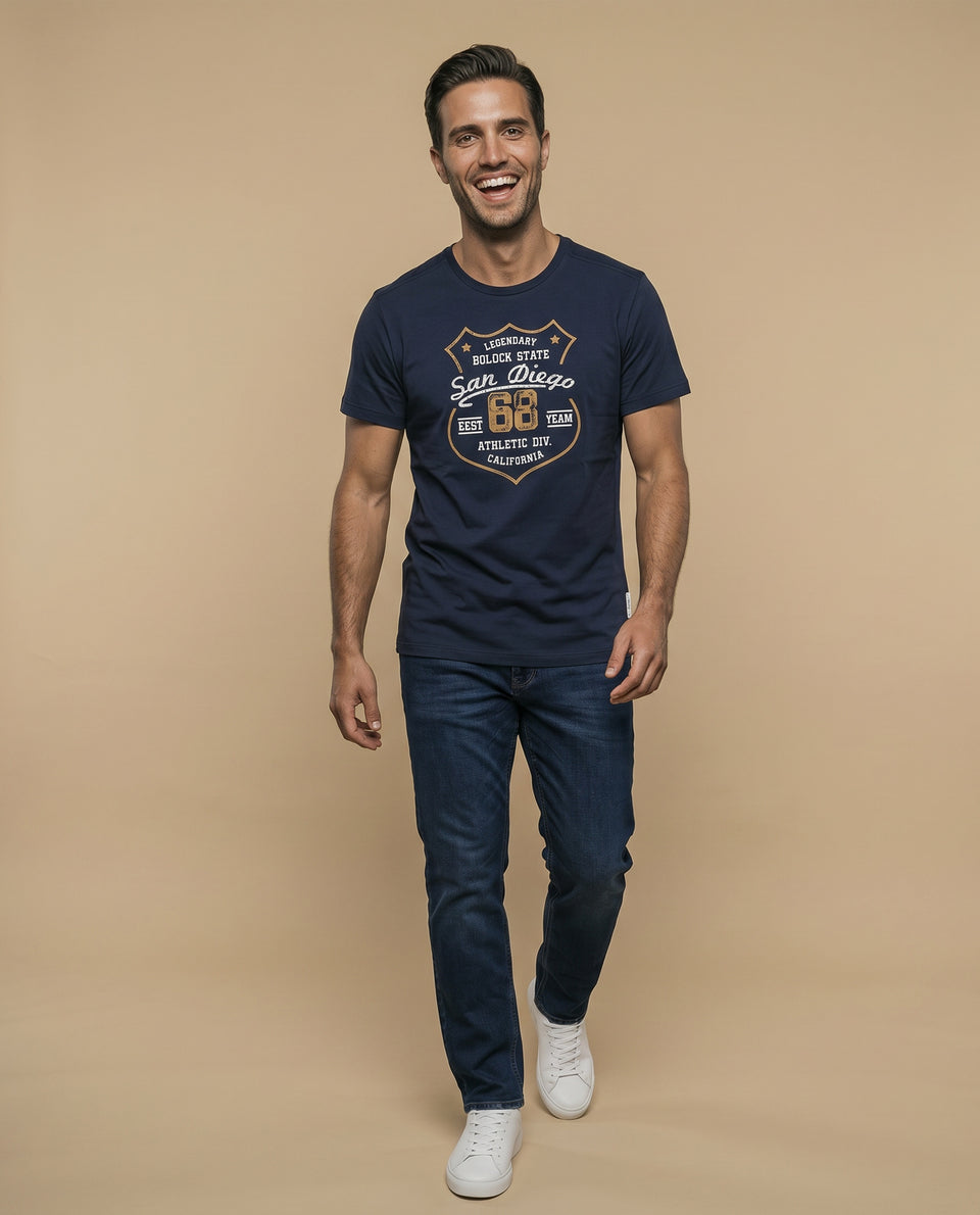 Camiseta básica manga corta con cuello redondo para hombre - Azul 34_345F335_AZU174730_5