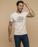 Camiseta manga corta con estampado gráfico vintage para hombre - Beige