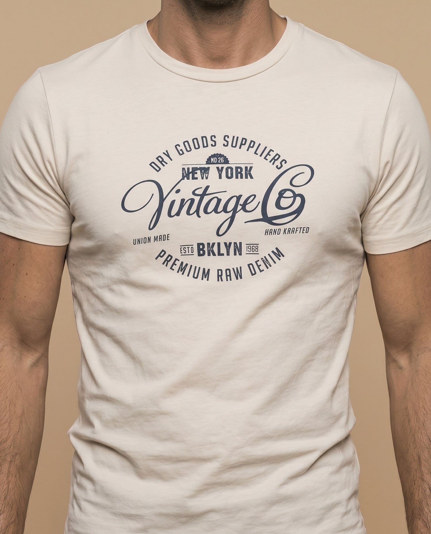 Camiseta manga corta con estampado gráfico vintage para hombre - Beige
