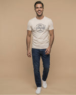 Camiseta manga corta con estampado gráfico vintage para hombre - Beige