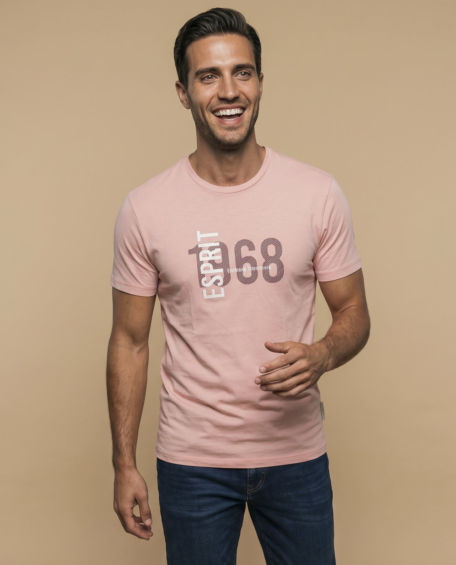 Camiseta manga corta con estampado gráfico ESPRIT 1968 para hombre - Rosa