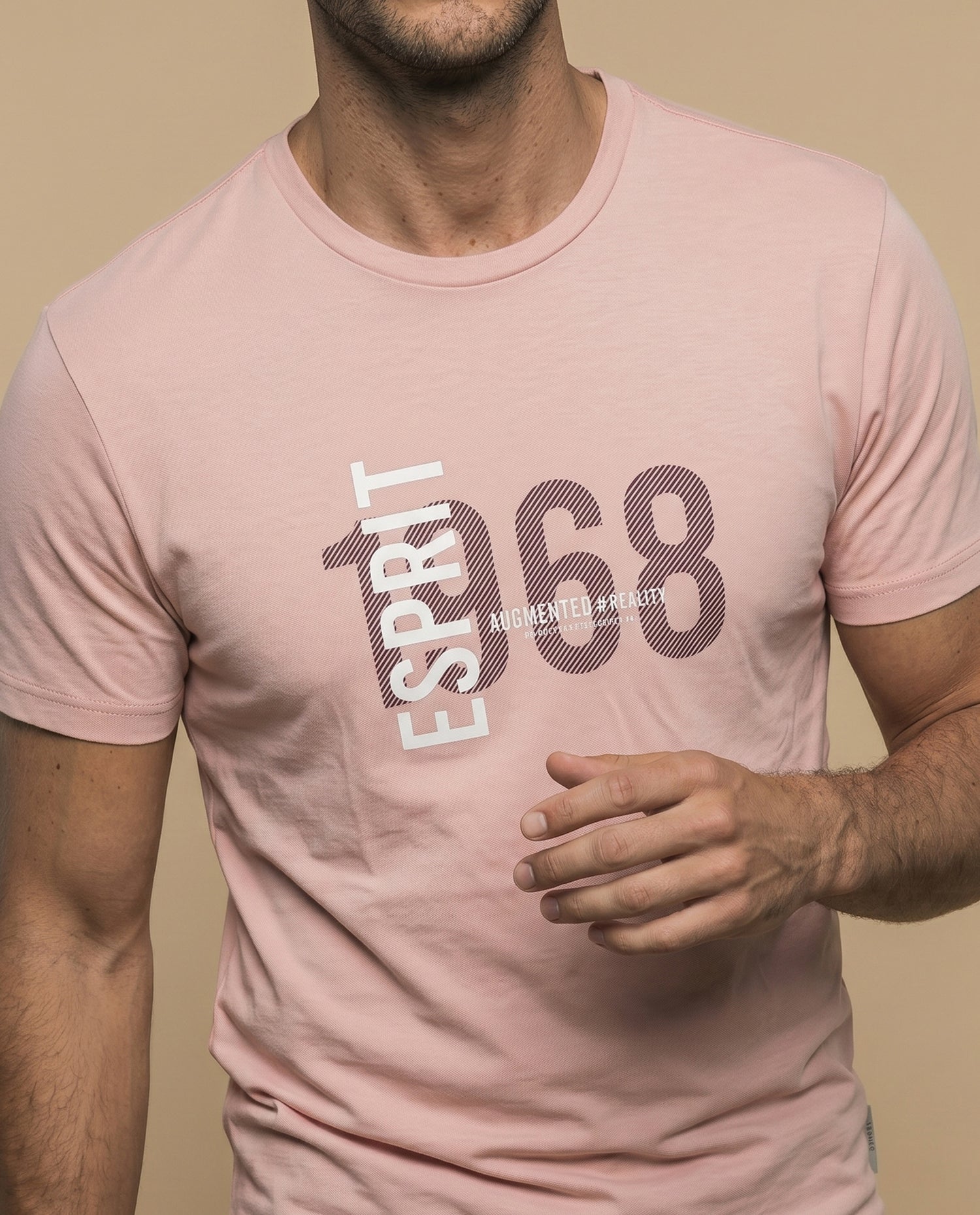 Camiseta manga corta con estampado gráfico ESPRIT 1968 para hombre - Rosa