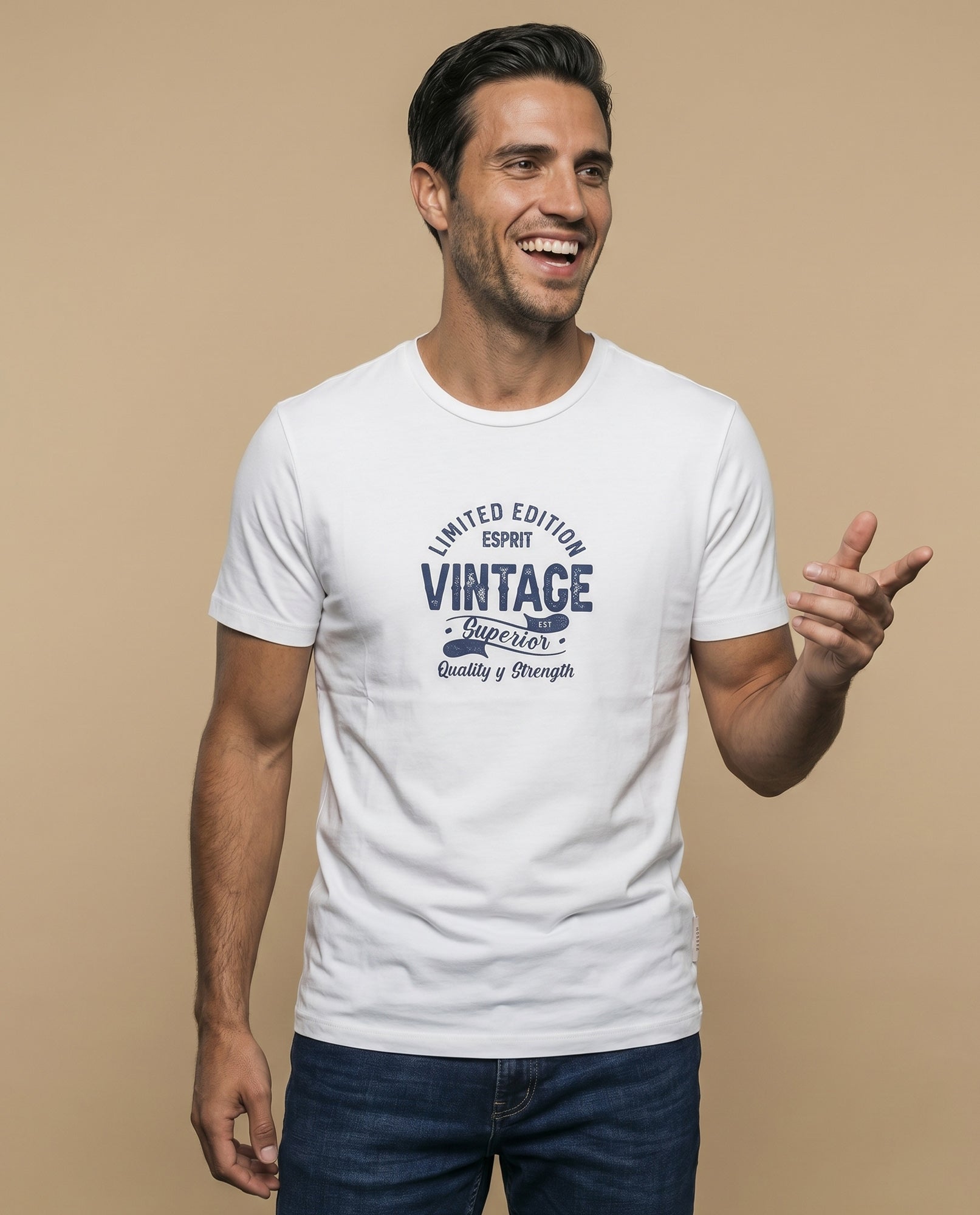 Camiseta manga corta con estampado gráfico vintage para hombre - Crudo 34_345F344_CRU110605_0