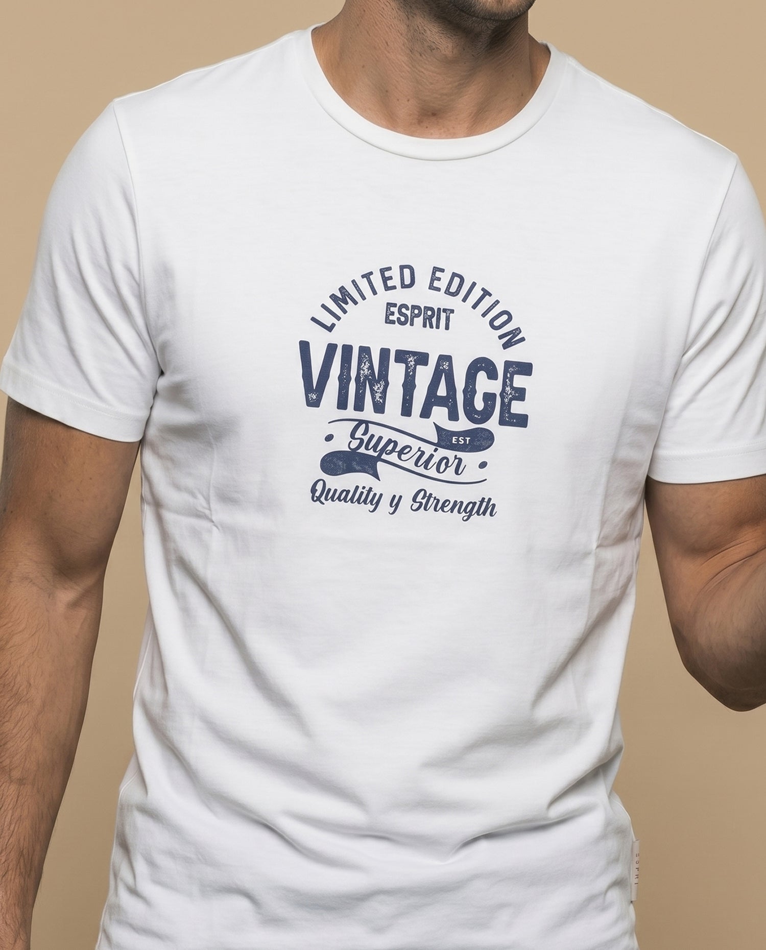 Camiseta manga corta con estampado gráfico vintage para hombre - Crudo