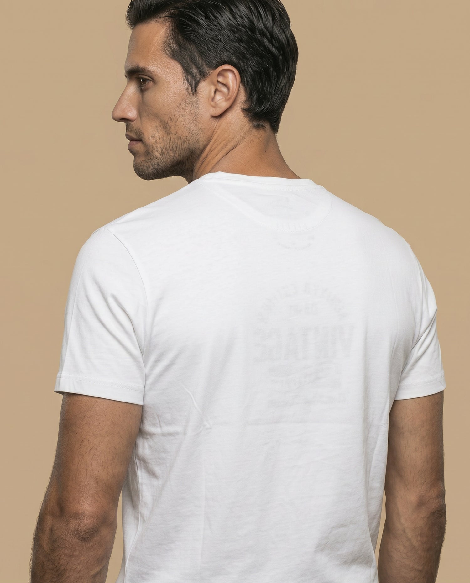Camiseta manga corta con estampado gráfico vintage para hombre - Crudo