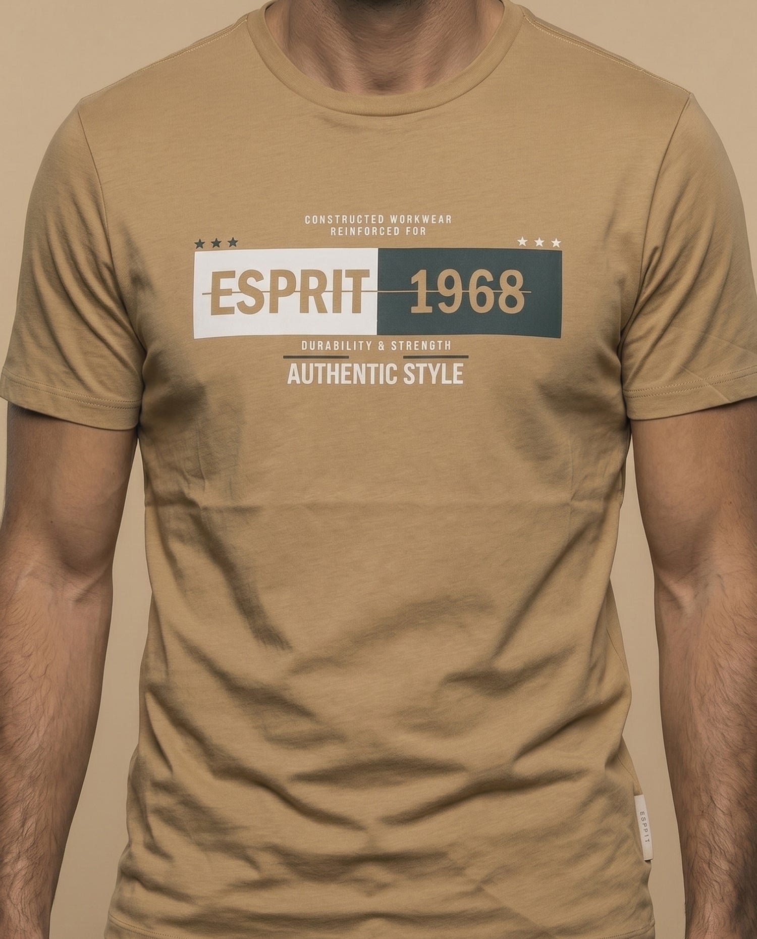 Camiseta manga corta con estampado gráfico ESPRIT 1968 para hombre - Beige