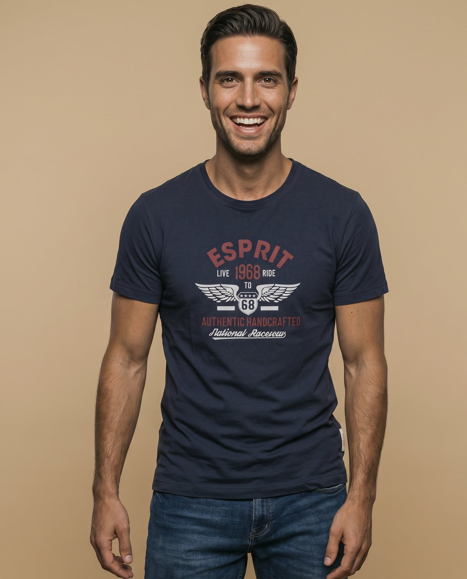 Camiseta manga corta con estampado gráfico estilo vintage para hombre - Azul 34_345F348_AZU194122_0