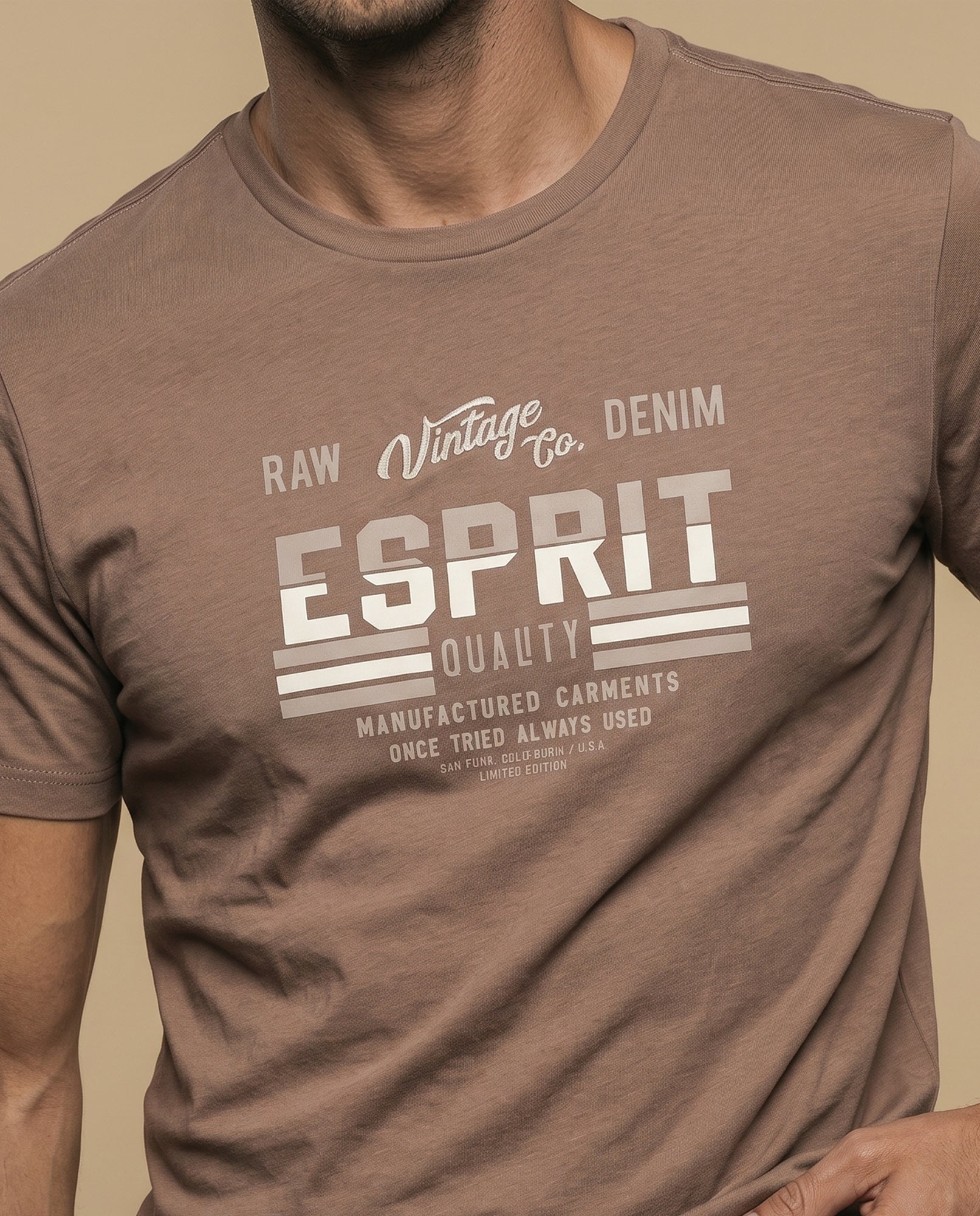 Camiseta Hombre Algodón Esprit - Café 34_345F355_CAF151040_3