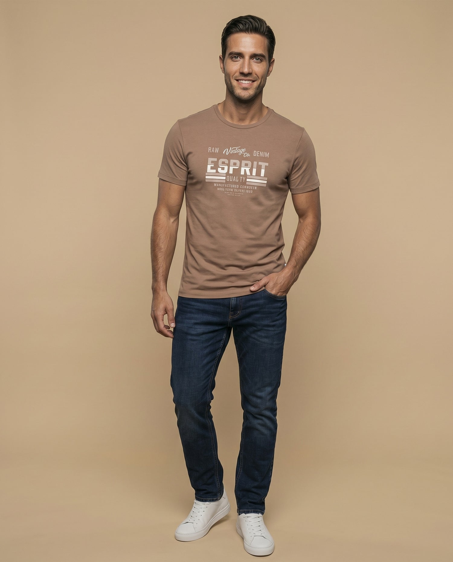 Camiseta Hombre Algodón Esprit - Café