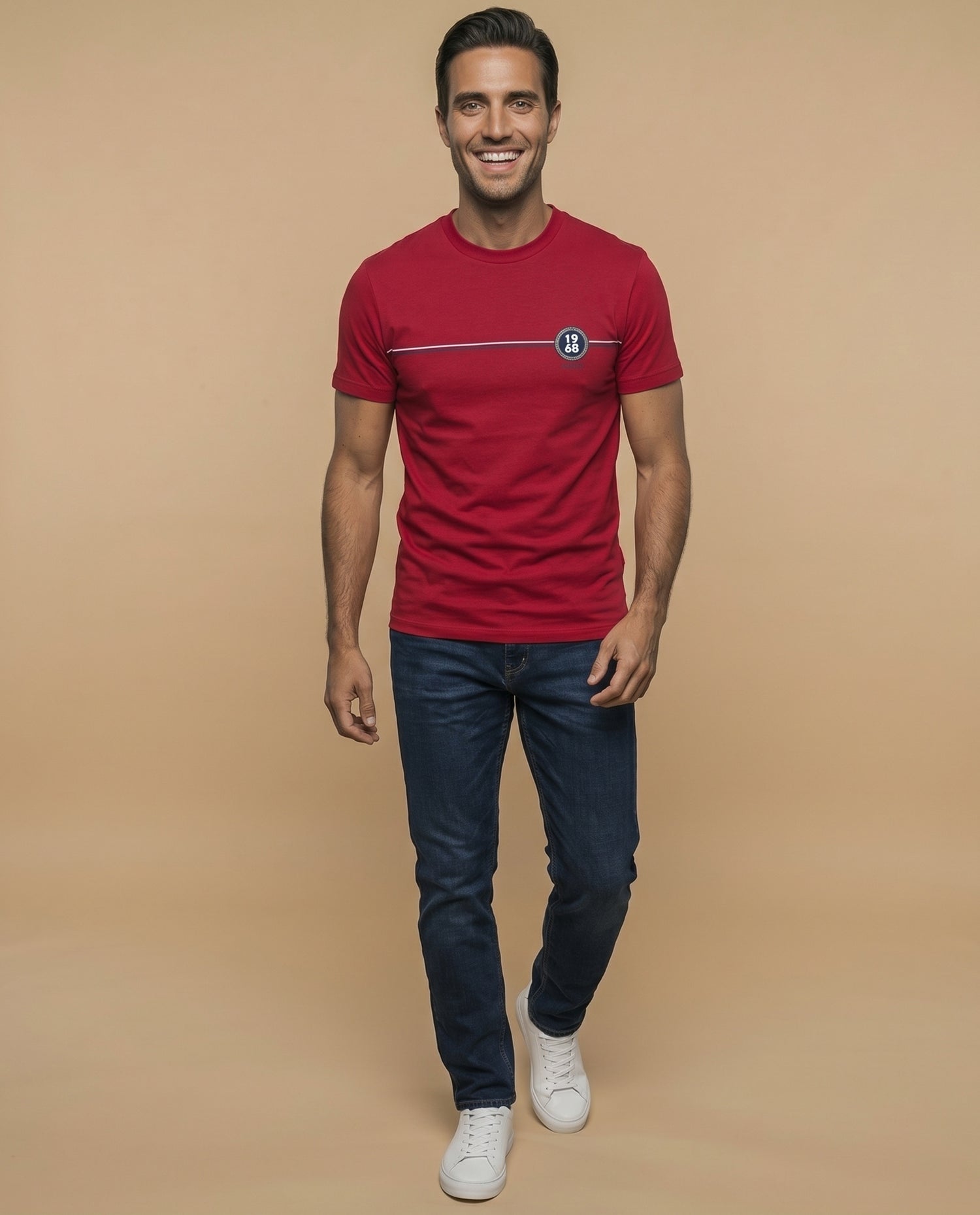 Camiseta algodón estampado pecho - Rojo