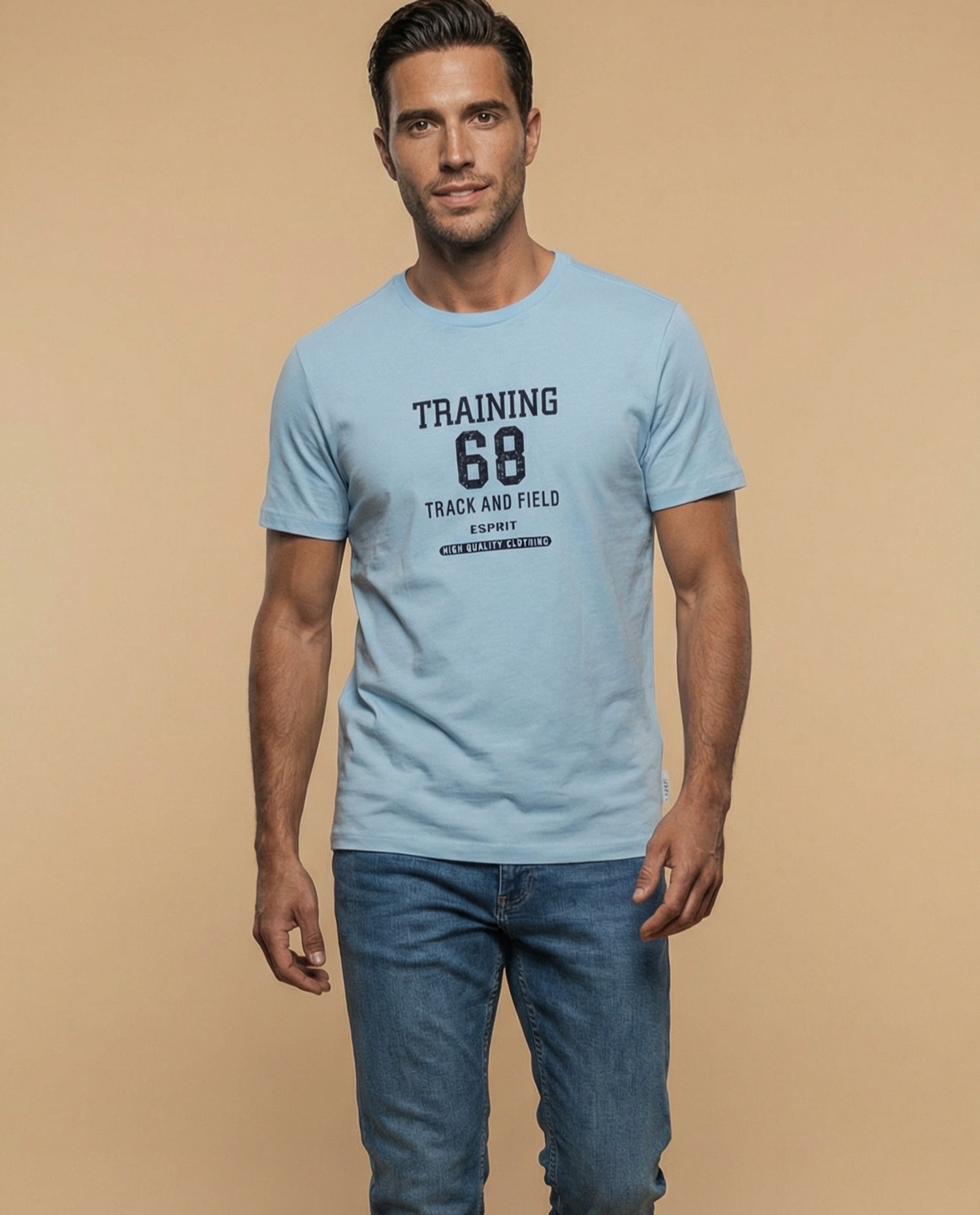 Camiseta de manga corta con estampado deportivo para mujer - Azul