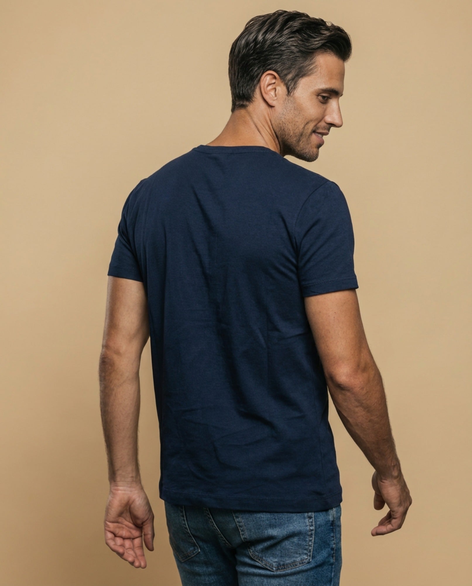 Camiseta manga corta con estampado tipográfico para hombre - Azul 34_345G307_AZU184214_1