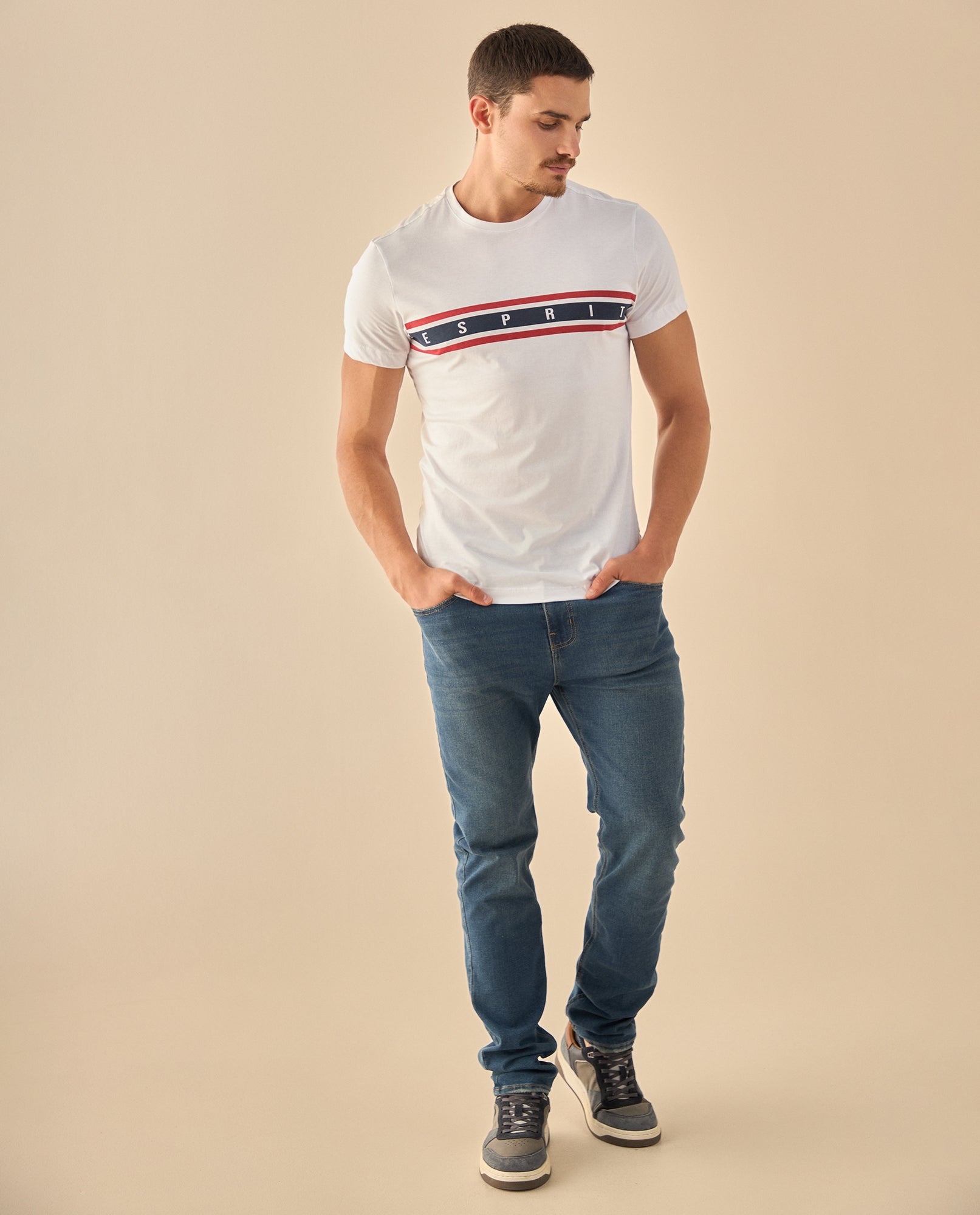 Camiseta con Banda Logo ESPRIT - Blanco 34_345G312_BLA110601_5