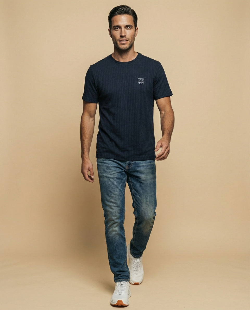 Camiseta manga corta con textura acanalada para hombre - Negro 34_345G323_NEG190303_1