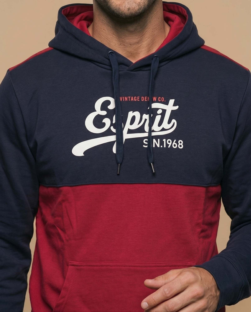 Sudadera con capucha y estampado en bloques de color para hombre - Rojo 34_385F302_ROJ191656_3