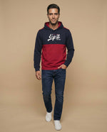 Sudadera con capucha y estampado en bloques de color para hombre - Rojo