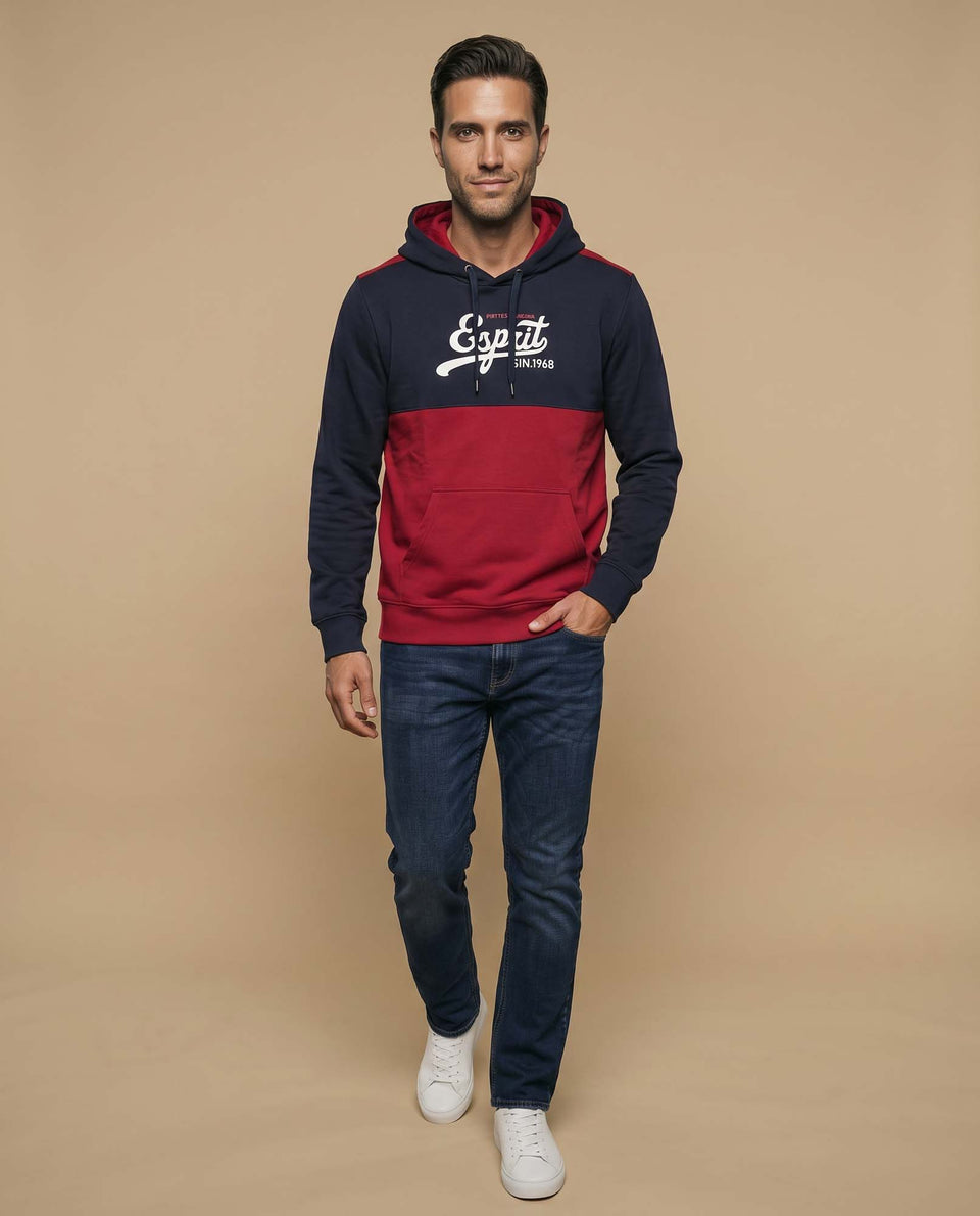 Sudadera con capucha y estampado en bloques de color para hombre - Rojo 34_385F302_ROJ191656_5