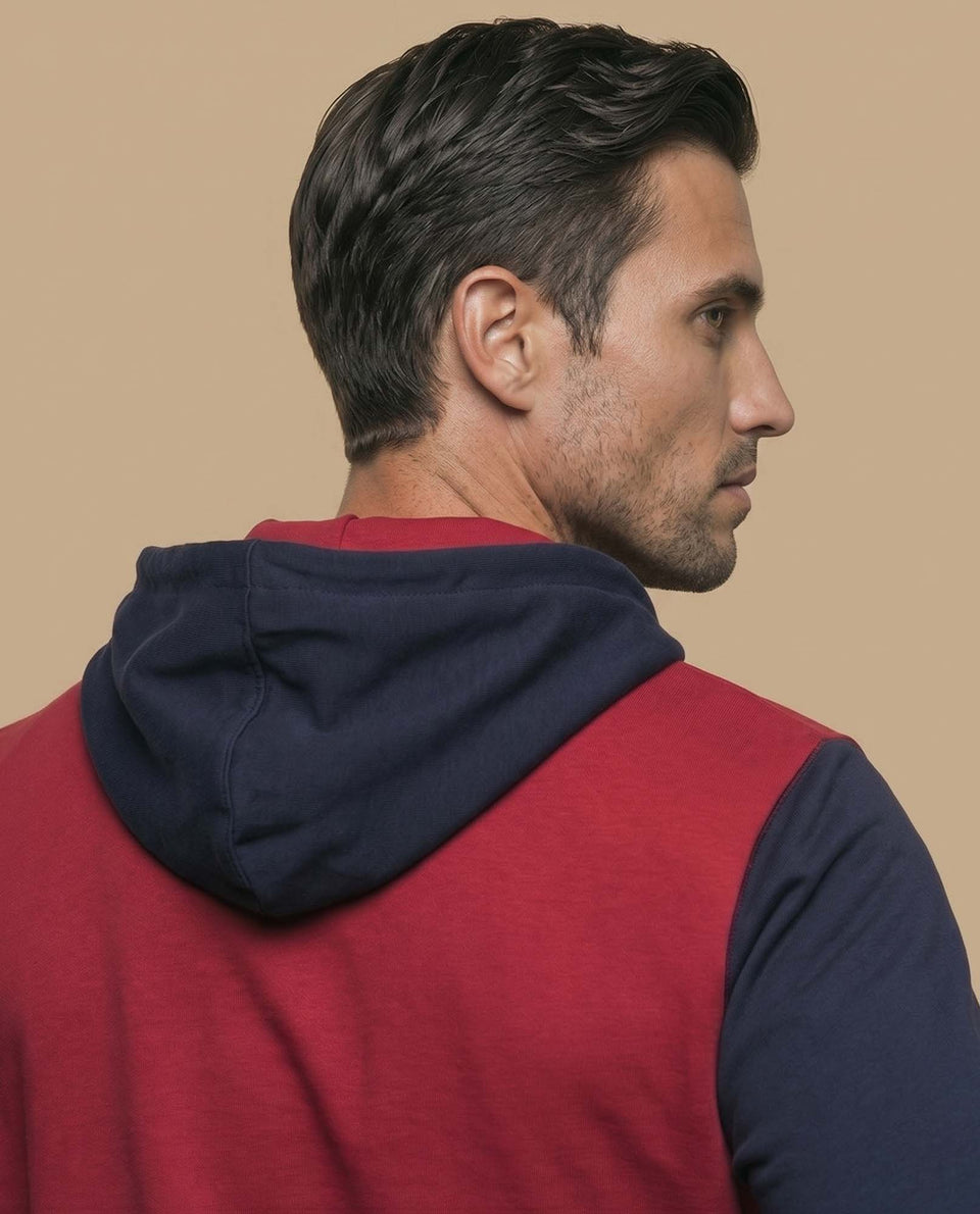 Sudadera con capucha y estampado en bloques de color para hombre - Rojo 34_385F302_ROJ191656_7