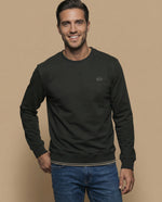 Sudadera manga larga con cuello redondo y ribete a contraste para hombre - Verde