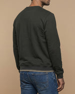 Sudadera manga larga con cuello redondo y ribete a contraste para hombre - Verde