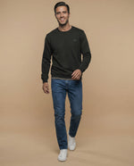 Sudadera manga larga con cuello redondo y ribete a contraste para hombre - Verde